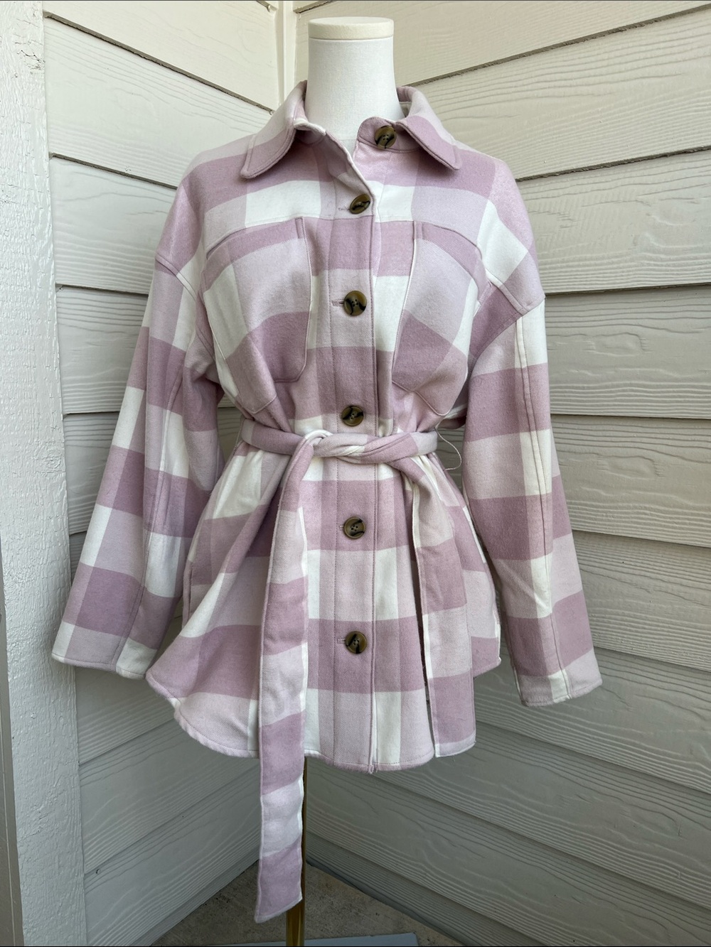 💜A New Day Purple & White Buffalo Check Plaid Belted Shacket - Medium💜